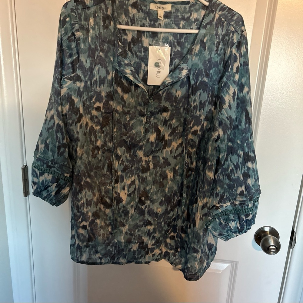 Comp Blu Women’s Tie Front Blouse Top